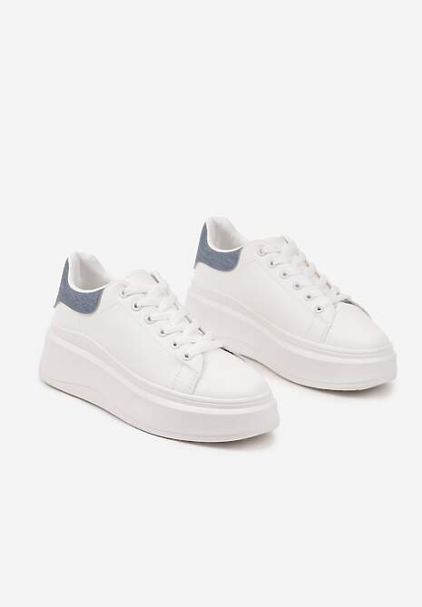 Biało-Niebieskie Sznurowane Sneakersy na Niskiej Platformie z Imitacji Skóry Ajanfa 5