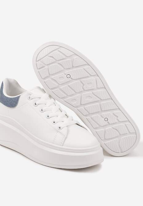 Biało-Niebieskie Sznurowane Sneakersy na Niskiej Platformie z Imitacji Skóry Ajanfa 6