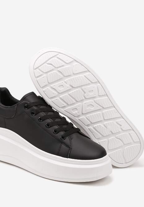 Czarne Sznurowane Sneakersy na Niskiej Platformie z Imitacji Skóry Ajanfa 6