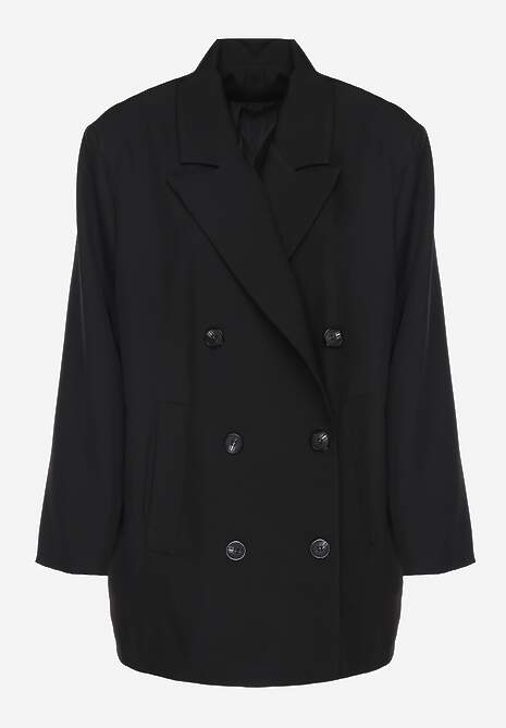 Czarna Marynarka Dwurzędowa o Przedłużonym Fasonie Pilinne 6