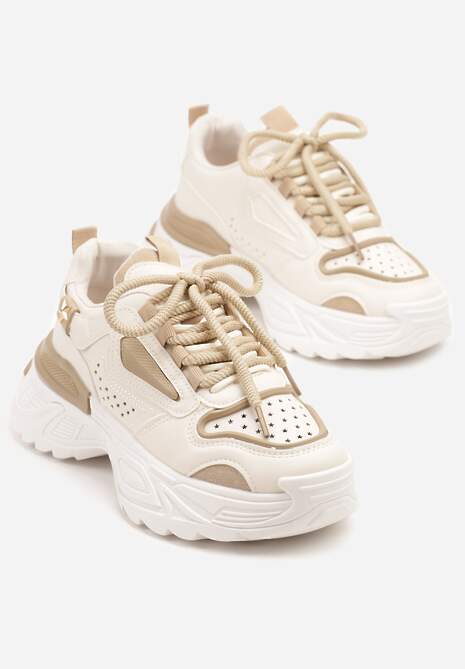 Beżowe Sneakersy Streetwearowe na Grubej Podeszwie Waniffia 5