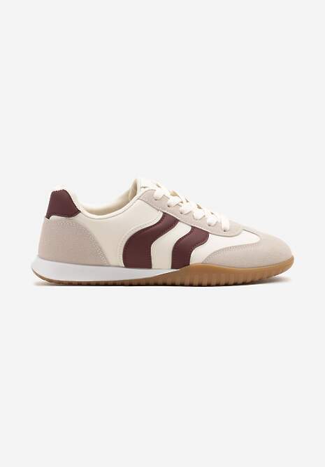 Beżowo-Bordowe Sneakersy Kultowe Tenisówki Zdobione Przeszyciami Welluria 4
