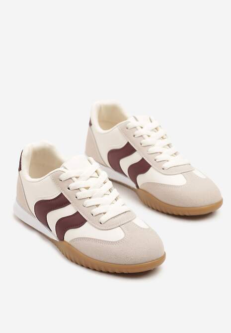 Beżowo-Bordowe Sneakersy Kultowe Tenisówki Zdobione Przeszyciami Welluria 5