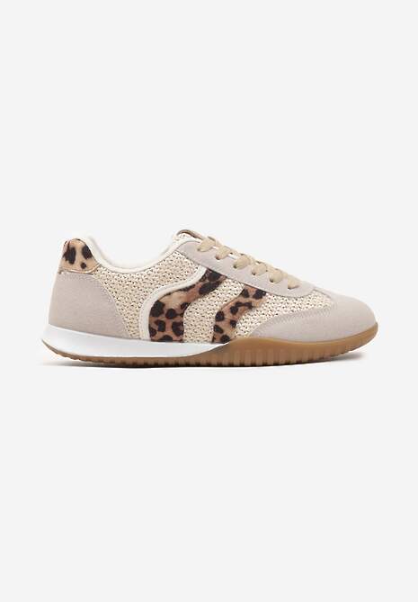 Ciemnobeżowe Panterkowe Sneakersy z Geometrycznym Motywem i Plecionką Laniffia 4