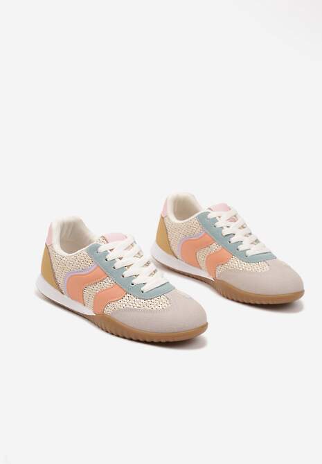 Beżowo-Pomarańczowe Sneakersy z Geometrycznym Motywem i Plecionką Laniffia 5