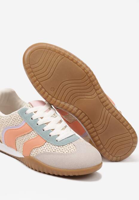 Beżowo-Pomarańczowe Sneakersy z Geometrycznym Motywem i Plecionką Laniffia 6
