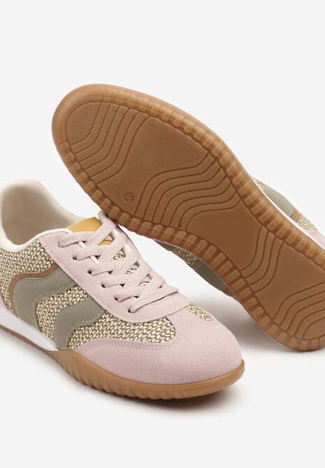 Różowo-Zielone Sneakersy z Geometrycznym Motywem i Plecionką Laniffia 6