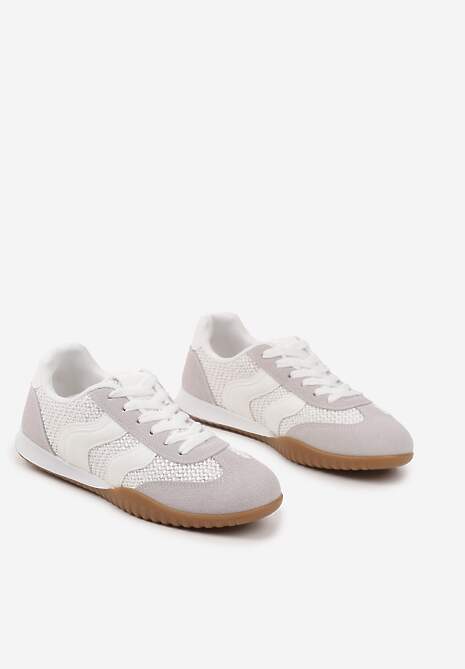 Biało-Szare Sneakersy z Geometrycznym Motywem i Plecionką Laniffia 5