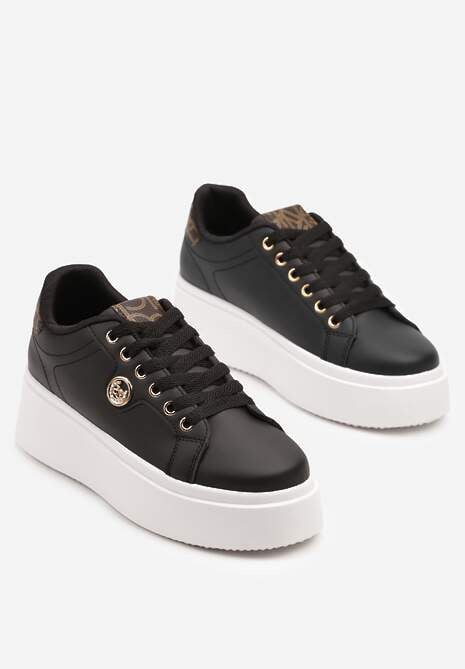 Czarne Sneakersy na Grubej Podeszwie z Metalowym Detalem Aelippa 5