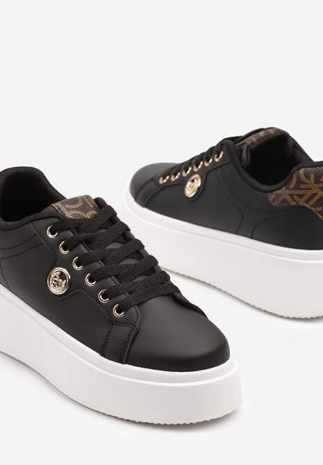 Czarne Sneakersy na Grubej Podeszwie z Metalowym Detalem Aelippa 6