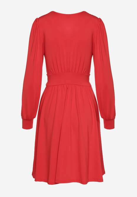 Czerwona Sukienka z Wiskozą o Rozkloszowanym Kroju Selaitea 7