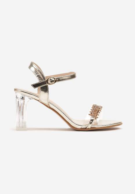 Złote Sandały z Transparentnym Paskiem z Cyrkoniami na Słupku Lanithra 4