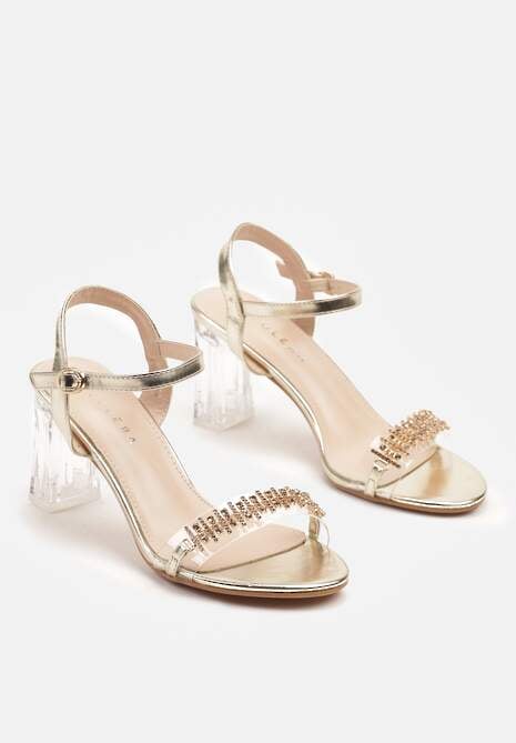 Złote Sandały z Transparentnym Paskiem z Cyrkoniami na Słupku Lanithra 5