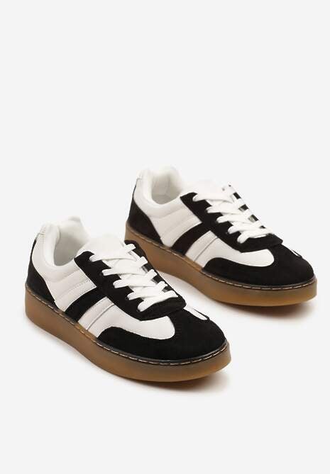 Czarno-Białe Sneakersy Tenisówki na Kauczukowej Podeszwie Zalienne 5