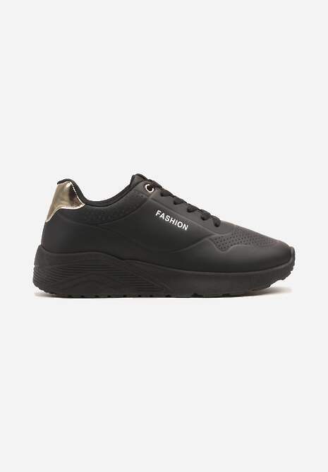 Czarne Buty Sportowe Sneakersy na Podeszwie z Tłoczeniami Zdobione Metaliczną Wstawką Arulla 4