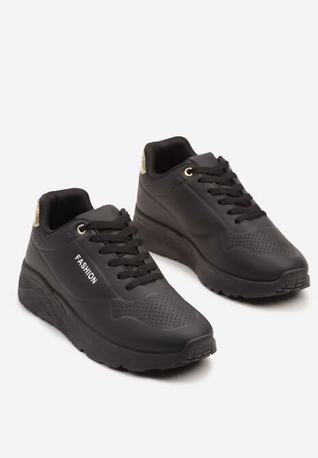 Czarne Buty Sportowe Sneakersy na Podeszwie z Tłoczeniami Zdobione Metaliczną Wstawką Arulla 5