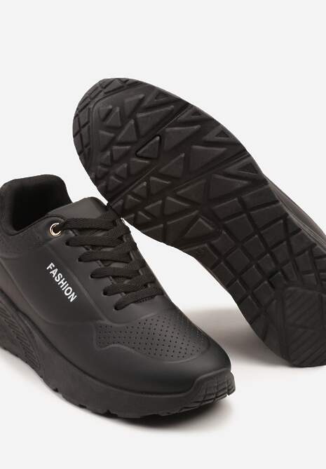Czarne Buty Sportowe Sneakersy na Podeszwie z Tłoczeniami Zdobione Metaliczną Wstawką Arulla 6