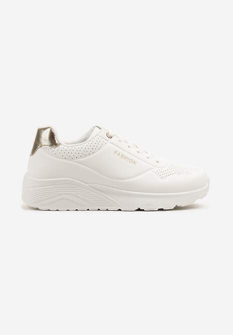 Białe Buty Sportowe Sneakersy na Podeszwie z Tłoczeniami Zdobione Metaliczną Wstawką Arulla 4