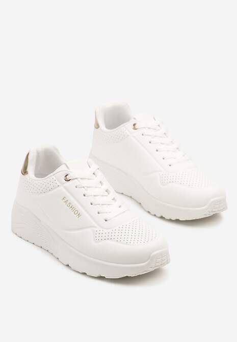 Białe Buty Sportowe Sneakersy na Podeszwie z Tłoczeniami Zdobione Metaliczną Wstawką Arulla 5