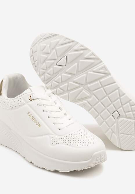 Białe Buty Sportowe Sneakersy na Podeszwie z Tłoczeniami Zdobione Metaliczną Wstawką Arulla 6