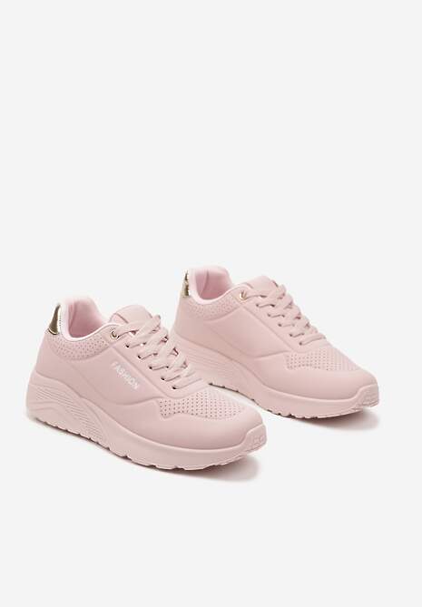 Różowe Buty Sportowe Sneakersy na Podeszwie z Tłoczeniami Zdobione Metaliczną Wstawką Arulla 5