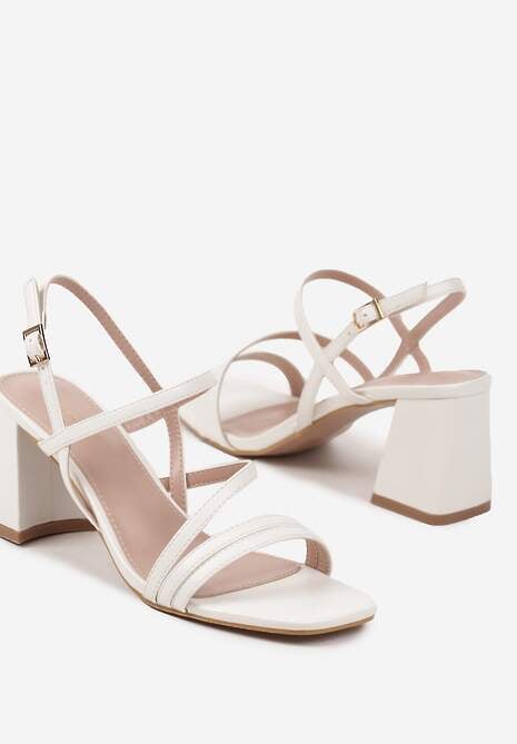 Białe Sandały z Paseczkami na Słupku ze Sprzączką Alinerisa 6