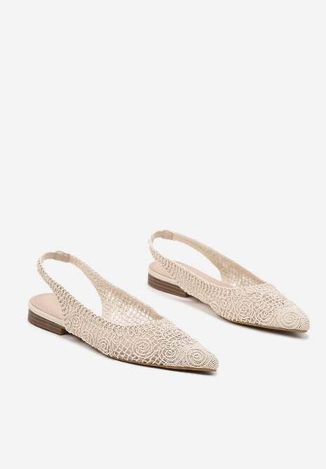 Beżowe Ażurowe Sandały Slingback ze Szpiczastym Noskiem Eridoria 5
