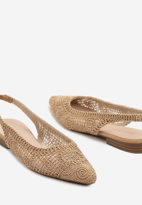 Ciemnobeżowe Ażurowe Sandały Slingback ze Szpiczastym Noskiem Eridoria 6