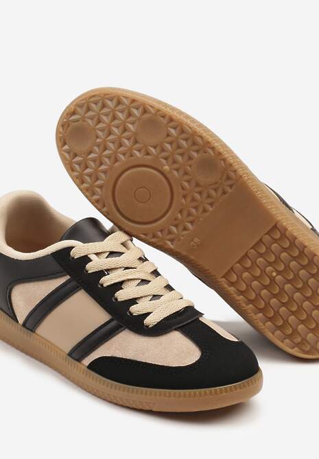 Czarno-Beżowe Sneakersy Sportowe przed Kostkę z Ozdobnymi Paskami Zonevia 6