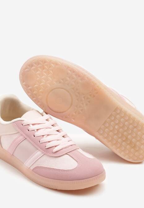 Różowe Sneakersy Sportowe przed Kostkę z Ozdobnymi Paskami Zonevia 6