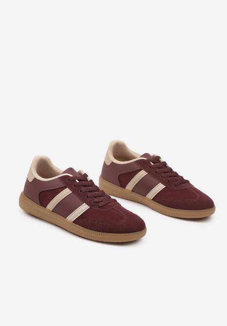 Bordowe Sneakersy Sportowe przed Kostkę z Ozdobnymi Paskami Zonevia 5