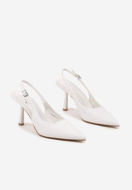 Białe Klasyczne Sandały Szpilki Slingback ze Szpiczastym Noskiem Saniffia 5