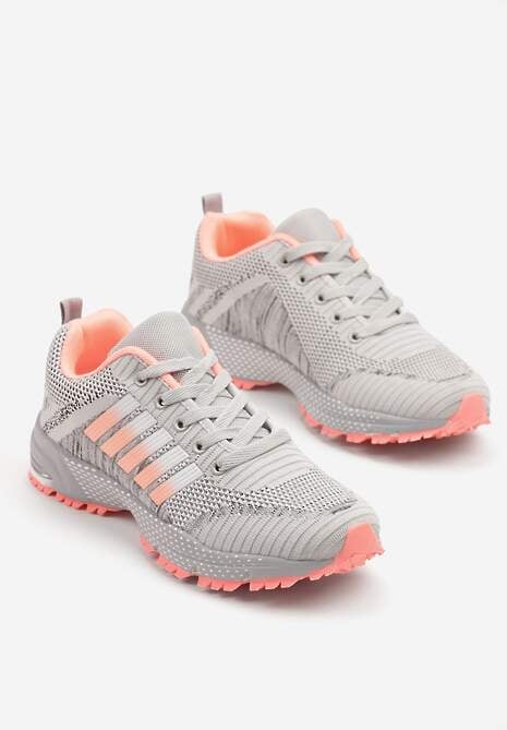 Jasnoszare Buty Sportowe Sznurowe z Paskami na Cholewce Jonevia 5