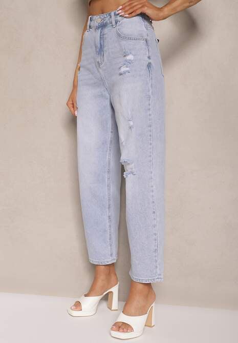 Jasnoniebieskie Jeansy Boyfriend High Waist Zdobione Przetarciami Neniffia 4