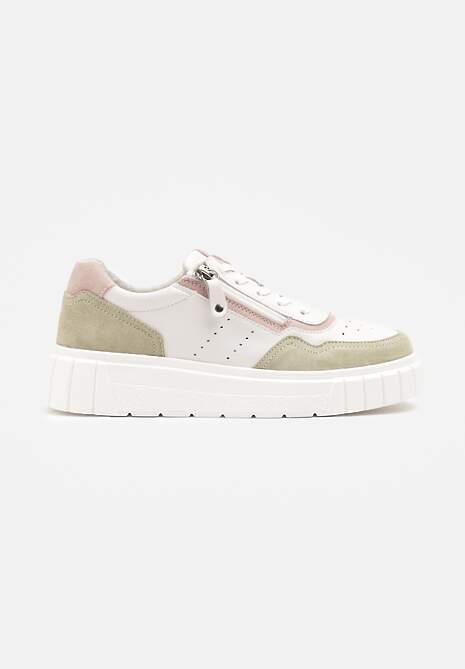 Biało-Zielone Streetwearowe Sneakersy ze Skóry Naturalnej z Ozdobnym Suwakiem Eleavenna 4