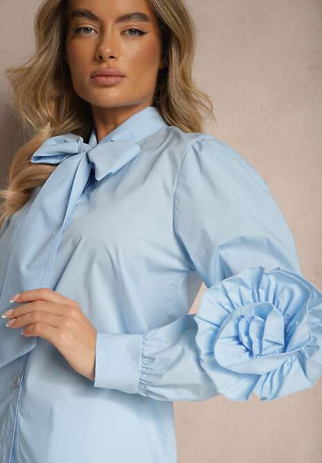 Niebieska Koszula z Elegancką Kokardą i Falbanami Zaliressa 5