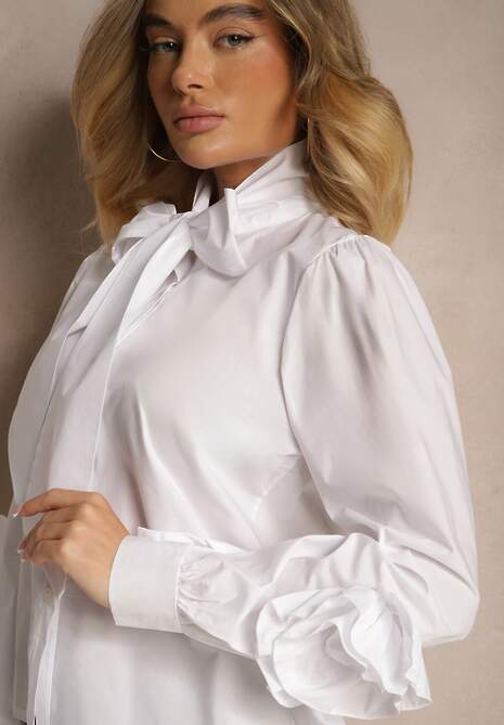 Biała Koszula z Elegancką Kokardą i Falbanami Zaliressa 5
