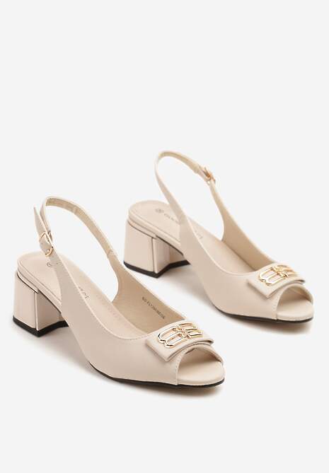 Beżowe Eleganckie Sandały na Obcasie z Noskiem Peep Toe i Odkrytą Piętą Tiredia 5