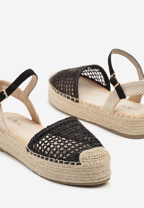 Czarne Sandały w Stylu Espadryli z Plecioną Platformą i Cholewką Elisova 6