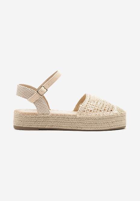Beżowe Sandały w Stylu Espadryli z Plecioną Platformą i Cholewką Elisova 4