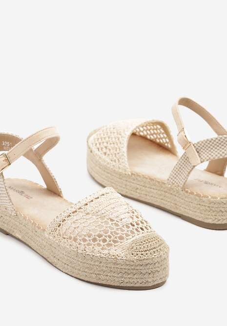 Beżowe Sandały w Stylu Espadryli z Plecioną Platformą i Cholewką Elisova 6