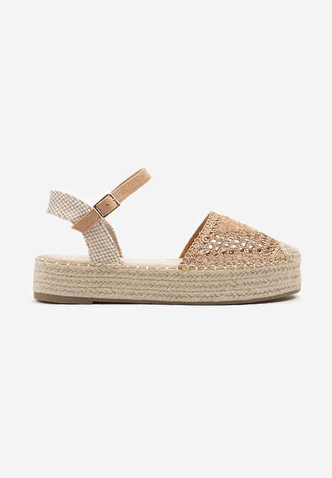 Ciemnobeżowe Sandały w Stylu Espadryli z Plecioną Platformą i Cholewką Elisova 4