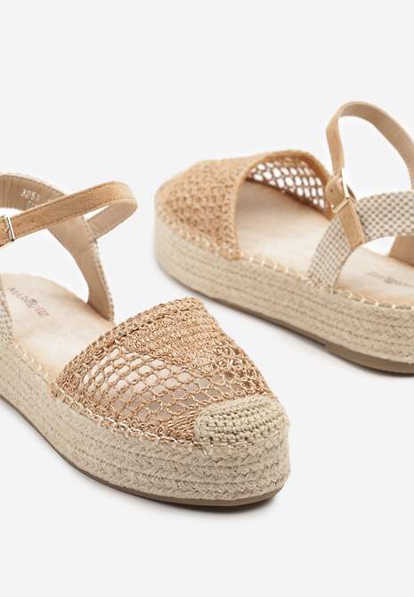 Ciemnobeżowe Sandały w Stylu Espadryli z Plecioną Platformą i Cholewką Elisova 6