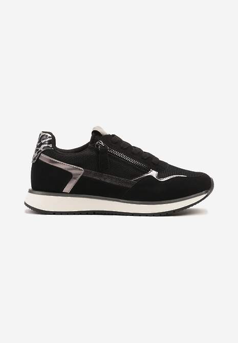Czarne Sneakersy Ozdobione Suwakiem i Metalicznymi Wstawkami Alua 4
