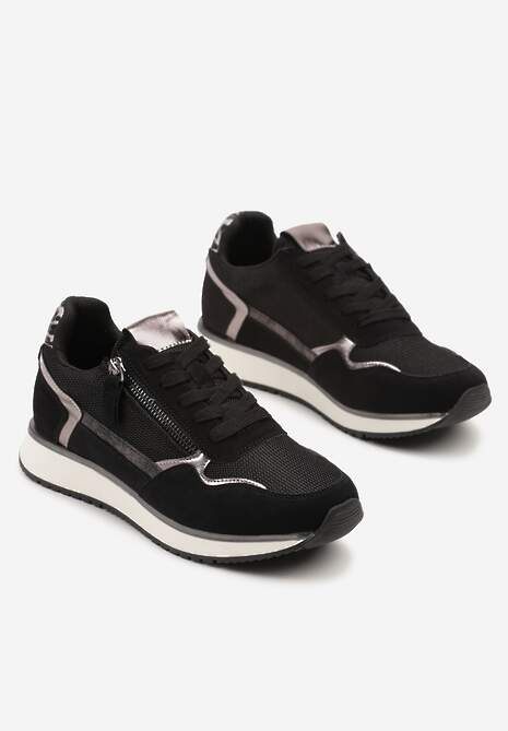 Czarne Sneakersy Ozdobione Suwakiem i Metalicznymi Wstawkami Alua 5