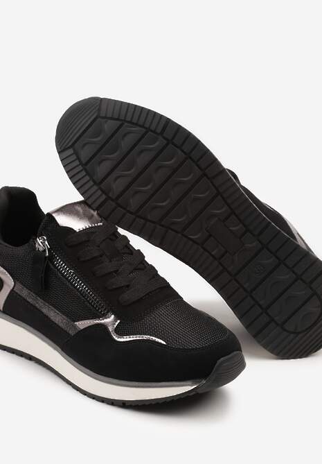 Czarne Sneakersy Ozdobione Suwakiem i Metalicznymi Wstawkami Alua 6