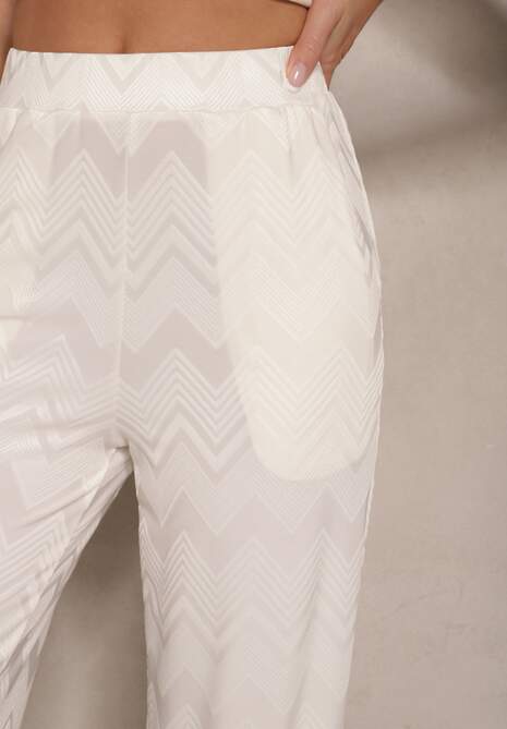 Jasnobeżowe Spodnie z Wiskozą o Szerokim Kroju High Waist Weralis 5