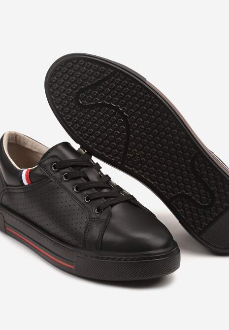 Czarne Sneakersy Tenisówki ze Skóry Naturalnej Zdobione Perforacją Tillirene 6