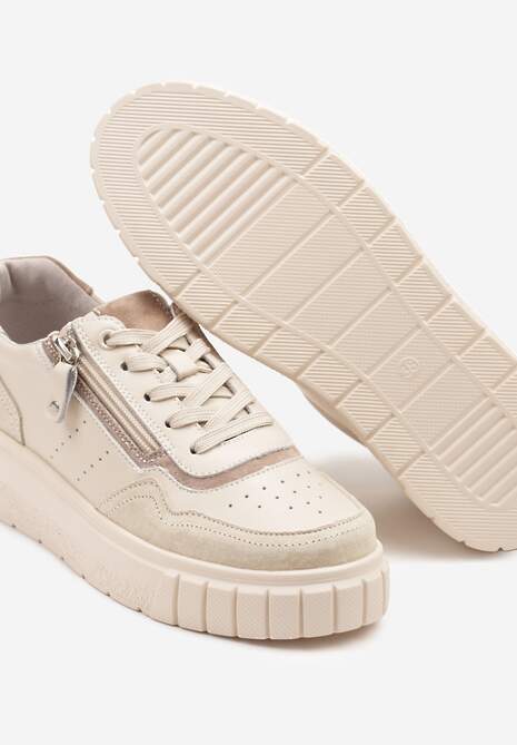 Beżowe Streetwearowe Sneakersy ze Skóry Naturalnej z Ozdobnym Suwakiem Eleavenna 6