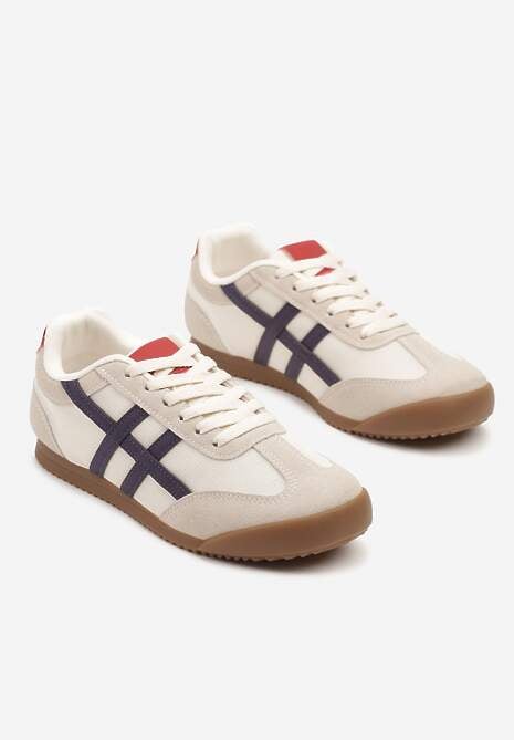 Beżowo-Granatowe Sneakersy Typu Klasyczne Tenisówki Isnnoria 5